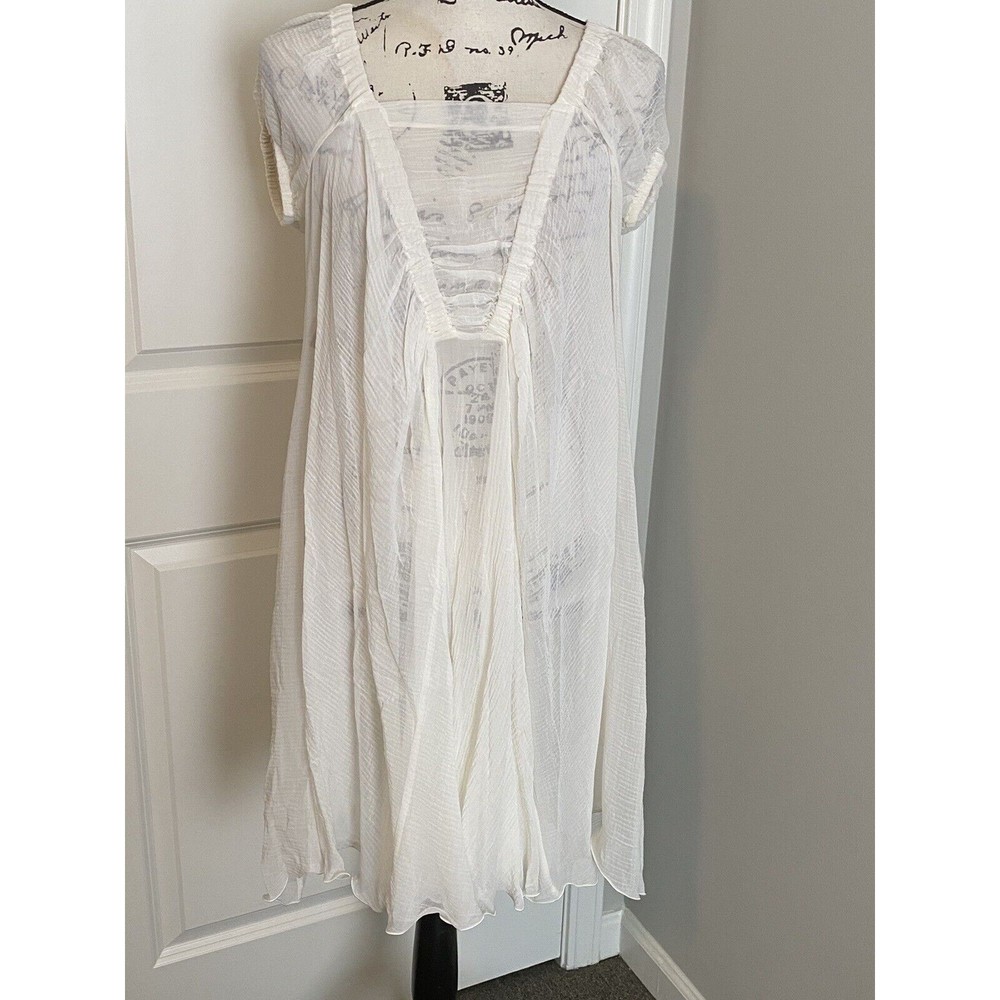 M Siamo Women’s Cream Casual Sheer Lightweight Ribbed Dress Sz Sm